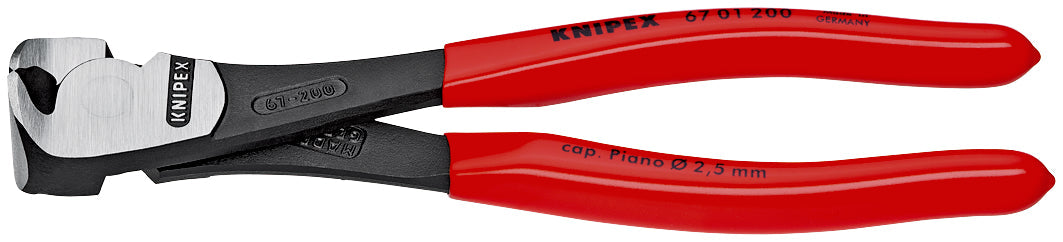 KNIPEX 67 01 200 SB Pinza de corte frontal alta palanca con mangos de plástico pavonada 200 mm (8'')