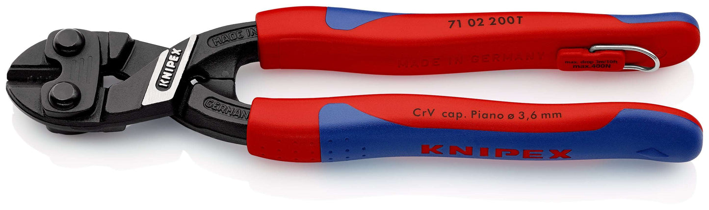 KNIPEX 71 02 200 T BK Pinza CoBolt Cortapernos compacto con mangos  en dos componentes con anilla anticaidas acabado pavonado 200 mm