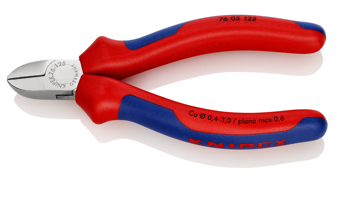 KNIPEX 76 05 125 Pinza de corte diagonal para electromecánica con mangos ergonómicos cromada 125 mm (5'')