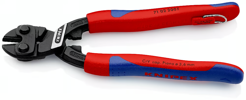 KNIPEX 71 02 200 T Pinza CoBolt Cortapernos compacto con mangos  en dos componentes con anilla anticaidas acabado pavonado 200 mm