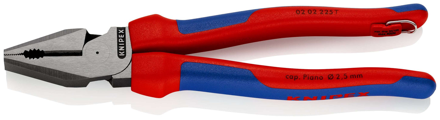 KNIPEX 02 02 225 T BK Pinza universal de alta palanca con mangos ergonómicos con protección anticaídas pavonada 225 mm (9″)