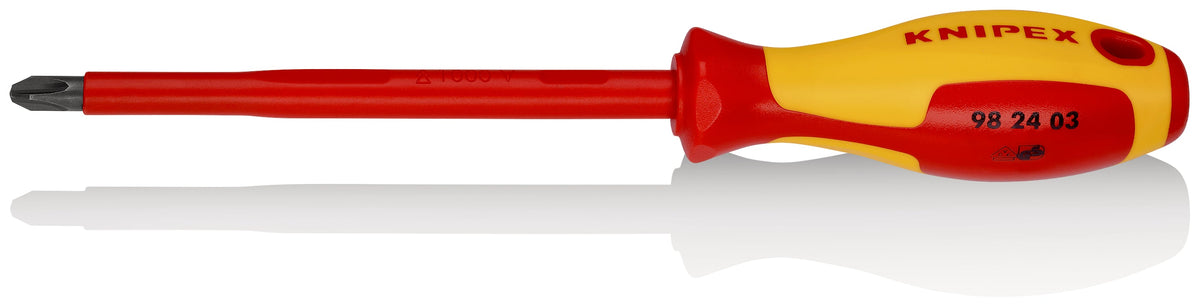 KNIPEX 98 24 03 Desarmador de cruz Phillips aislado PH3 con mango ergonómico 1000V bruñido 270 mm (10.5'')