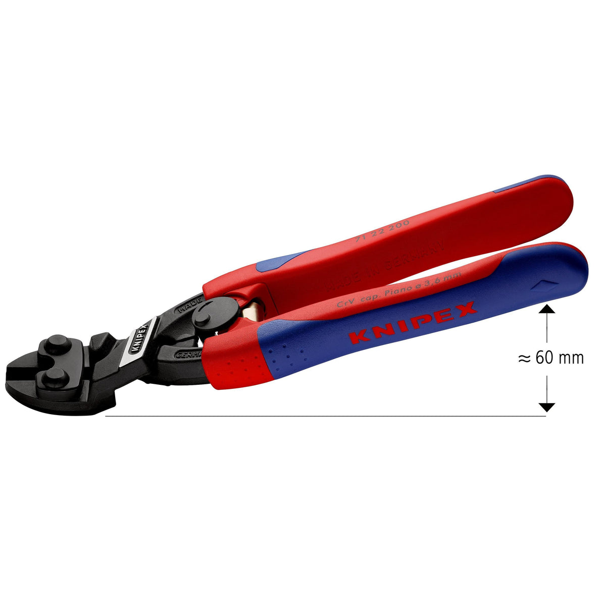 KNIPEX 71 22 200 Pinza cortapernos compacta CoBolt ángulo de 20° con mangos ergonómicos delgados pavonada 200 mm (8'')