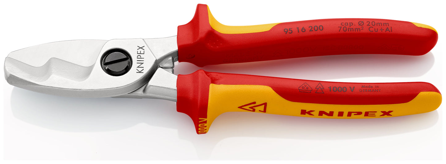 KNIPEX 95 16 200 Cortacables Con filo de corte doble aislados con mangos en dos componentes, según norma VDE cromado 200 mm