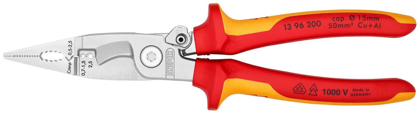 KNIPEX 13 96 200 Pinza aislada para instalaciones eléctricas 6 en 1 con mangos ergonómicos 1000V cromada 200 mm (8″)