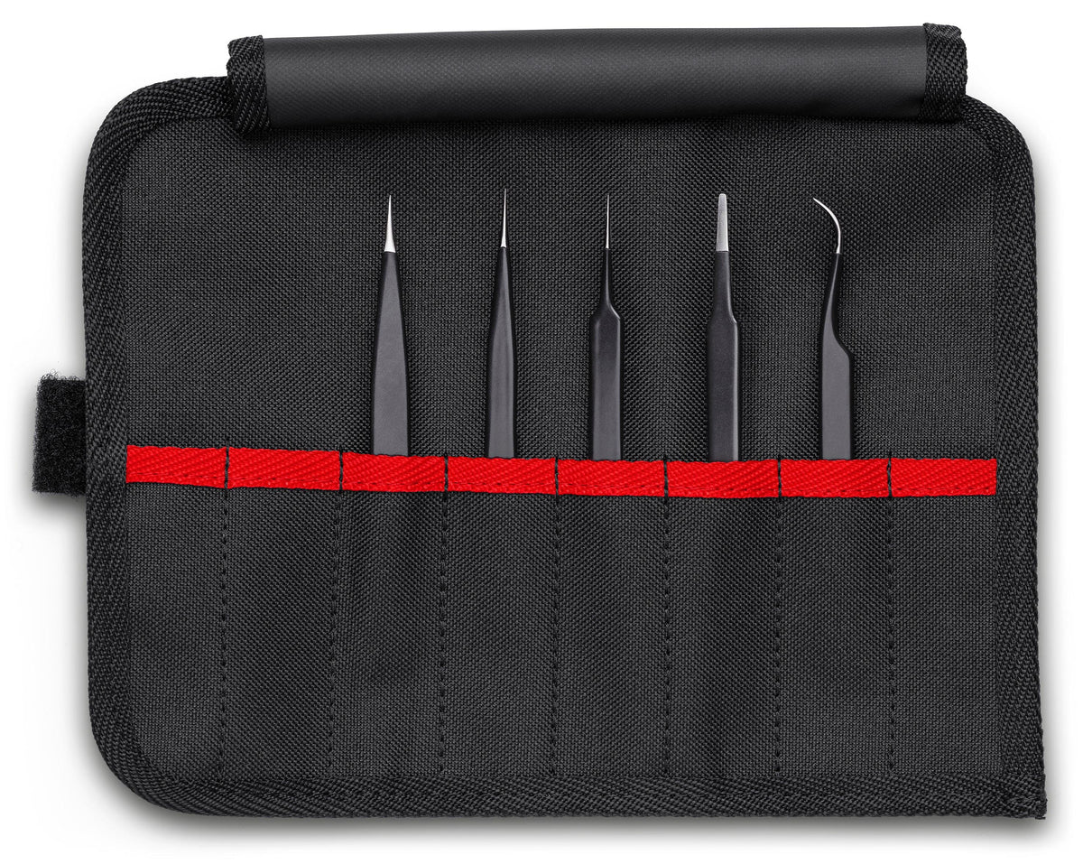 KNIPEX 92 00 01 ESD Juego de pinzas electrostáticas de precisión de acero inoxidable ESD con estuche enrollable 5 piezas