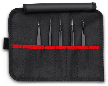 KNIPEX 92 00 01 ESD Juego de pinzas electrostáticas de precisión de acero inoxidable ESD con estuche enrollable 5 piezas