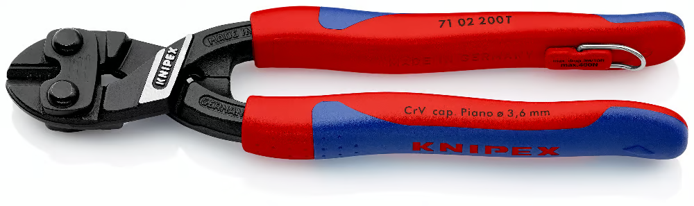 KNIPEX 71 02 200 T Pinza CoBolt Cortapernos compacto con mangos  en dos componentes con anilla anticaidas acabado pavonado 200 mm