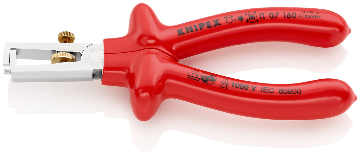 KNIPEX 11 07 160 Pinza aislada pelacables frontal con mangos por inmersión en plástico reforzado 1000V cromada 160 mm (6.25″)