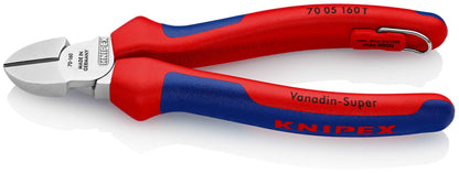KNIPEX 70 05 160 T Pinzas de corte diagonal con mangos en dos componentes, con anilla de fijación integrada para colocar un dispositivo de protección anticaídas cromado 160 mm