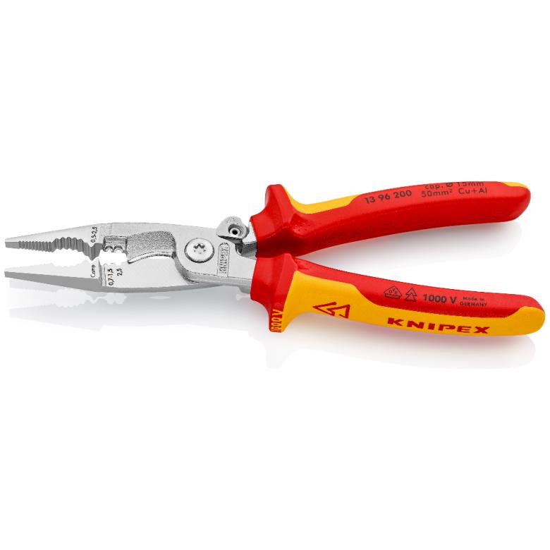 KNIPEX 13 96 200 SB Pinza aislada para instalaciones eléctricas 6 en 1 con mangos ergonómicos 1000V cromada 200 mm (8'')