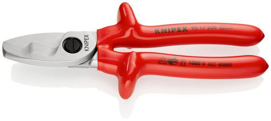 KNIPEX 95 17 200 Cortacables Con filo de corte doble aislados por inmersión en plástico reforzado, según norma VDE cromado 200 mm