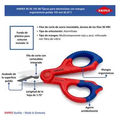 KNIPEX 95 05 155 SB Tijeras para electricistas 155 mm (6.25'')