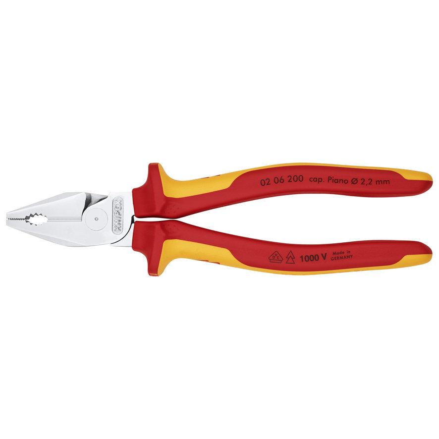 KNIPEX 02 06 200 SB Pinza aislada universal de alta palanca con mangos ergonómicos 1000V cromada 200 mm (8'')