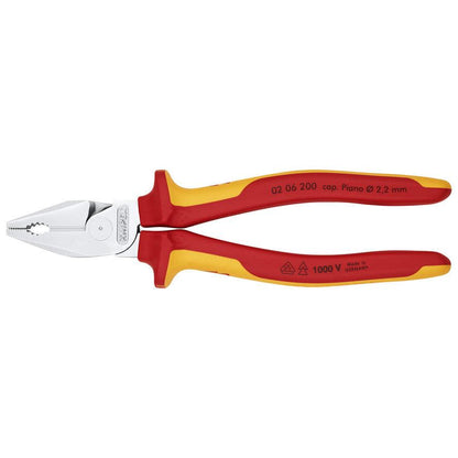 KNIPEX 02 06 200 SB Pinza aislada universal de alta palanca con mangos ergonómicos 1000V cromada 200 mm (8'')