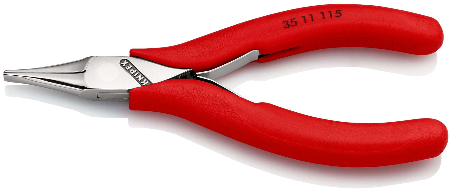 KNIPEX 35 11 115 Pinza de punta plana para electrónica con mangos de plástico antideslizante pulido espejo 115 mm (4.5'')