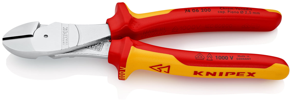 KNIPEX 74 06 200 SB Pinza aislada de corte diagonal de alta palanca con mangos ergonómicos 1000V cromada 200 mm (8'')