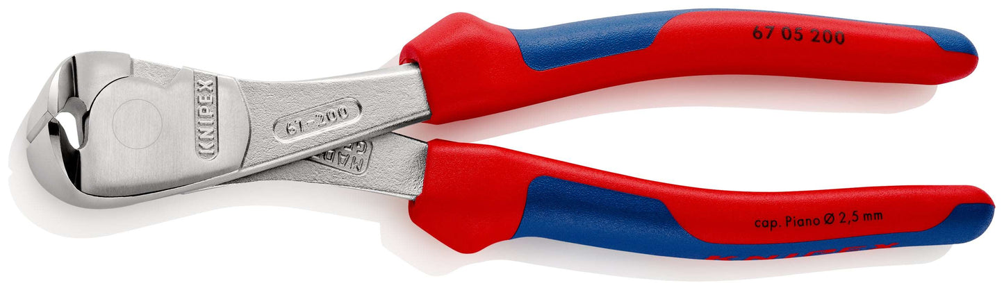KNIPEX 67 05 200 Pinza de corte frontal alta palanca con mangos ergonómicos cromada 200 mm (8'')