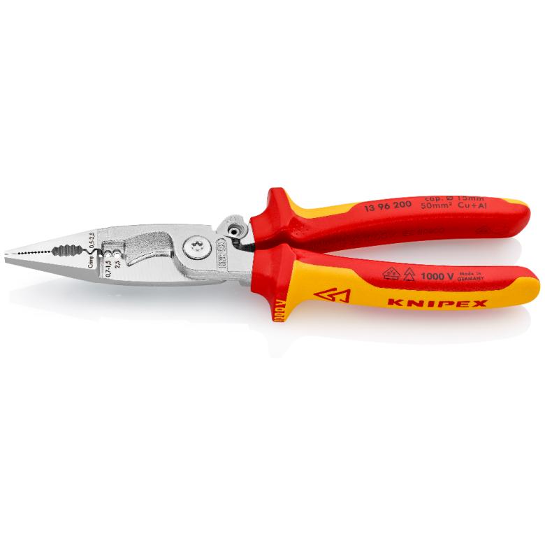 KNIPEX 13 96 200 SB Pinza aislada para instalaciones eléctricas 6 en 1 con mangos ergonómicos 1000V cromada 200 mm (8'')
