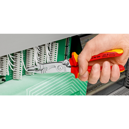 KNIPEX 13 96 200 SB Pinza aislada para instalaciones eléctricas 6 en 1 con mangos ergonómicos 1000V cromada 200 mm (8″)