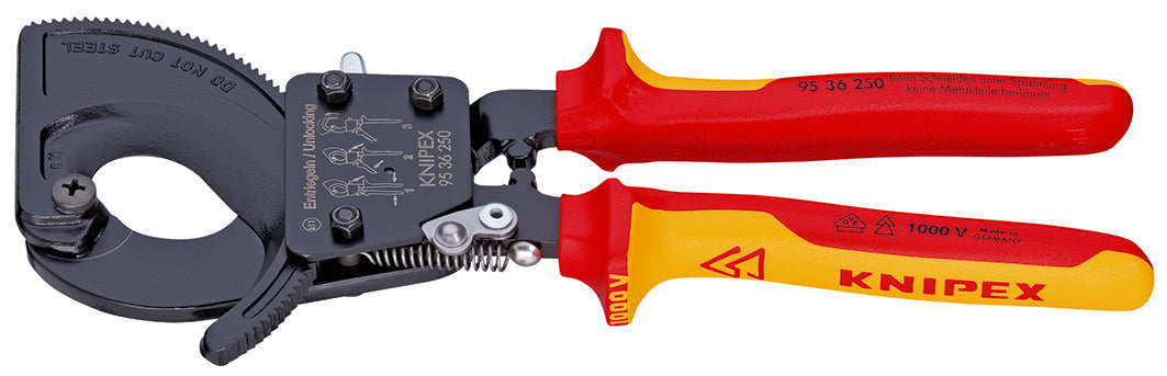 KNIPEX 95 36 250 Cortacables (tipo matraca) aislados con mangos en dos componentes, según norma VDE Negro, lacado 250 mm