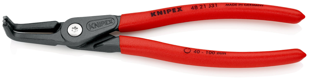 KNIPEX 48 21 J31 SB Pinza para anillos de retención interiores de precisión con puntas ángulo 90° con mangos de plástico pavonada 210 mm (8.25'')