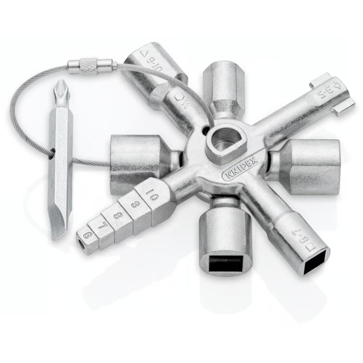 KNIPEX 00 11 01 Llave universal TwinKey para gabinetes de control cromada 95 mm (3.5″)