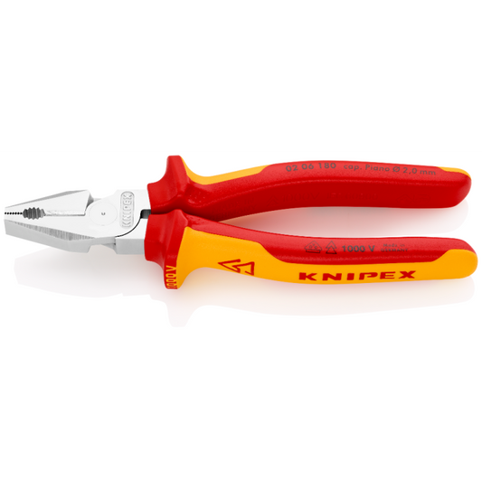 KNIPEX 02 06 180 SB Pinza universal para trabajos pesados aislados con fundas en dos componentes, según norma VDE cromado 180 mm