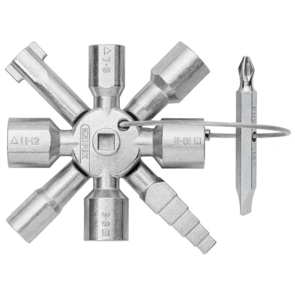 KNIPEX 00 11 01 Llave universal TwinKey para gabinetes de control cromada 95 mm (3.5″)
