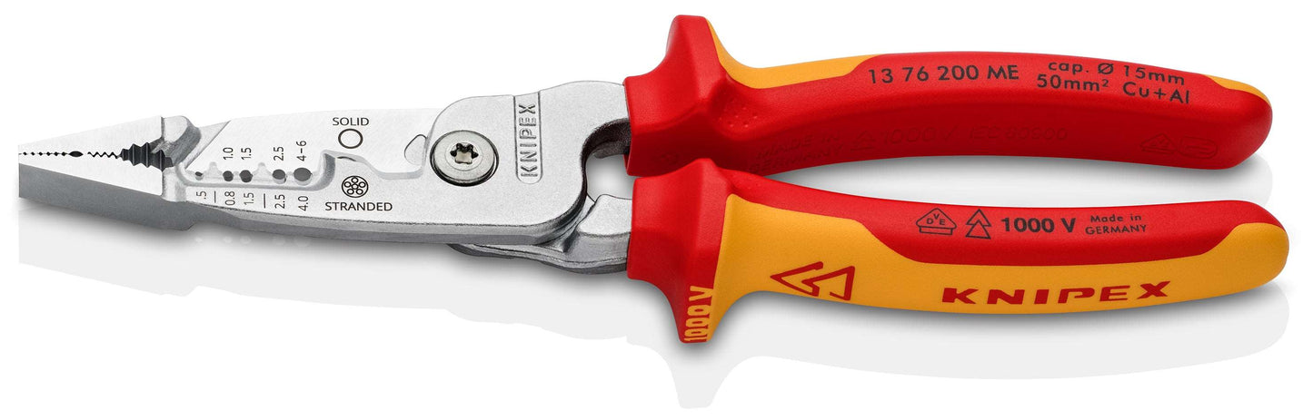 KNIPEX 13 76 200 ME Pinza aislada pelacables multifunción versión métrica con mangos ergonómicos 1000V cromada 200 mm (8″)