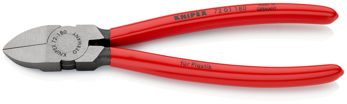 KNIPEX 72 01 180 Pinza de corte diagonal al ras para plásticos con mangos de plástico pavonada 180 mm (7.25'')