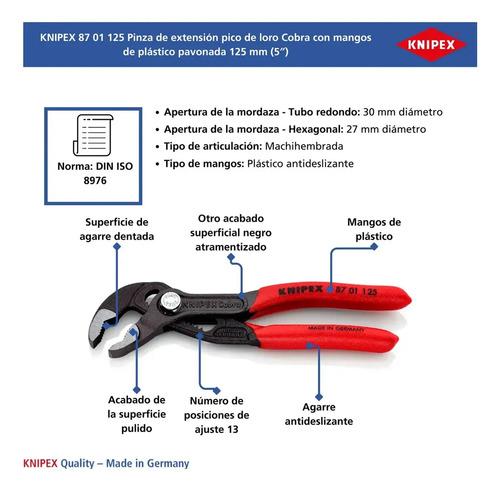 KNIPEX 87 01 125 Pinza de extensión pico de loro Cobra con mangos de plástico pavonada 125 mm (5'')