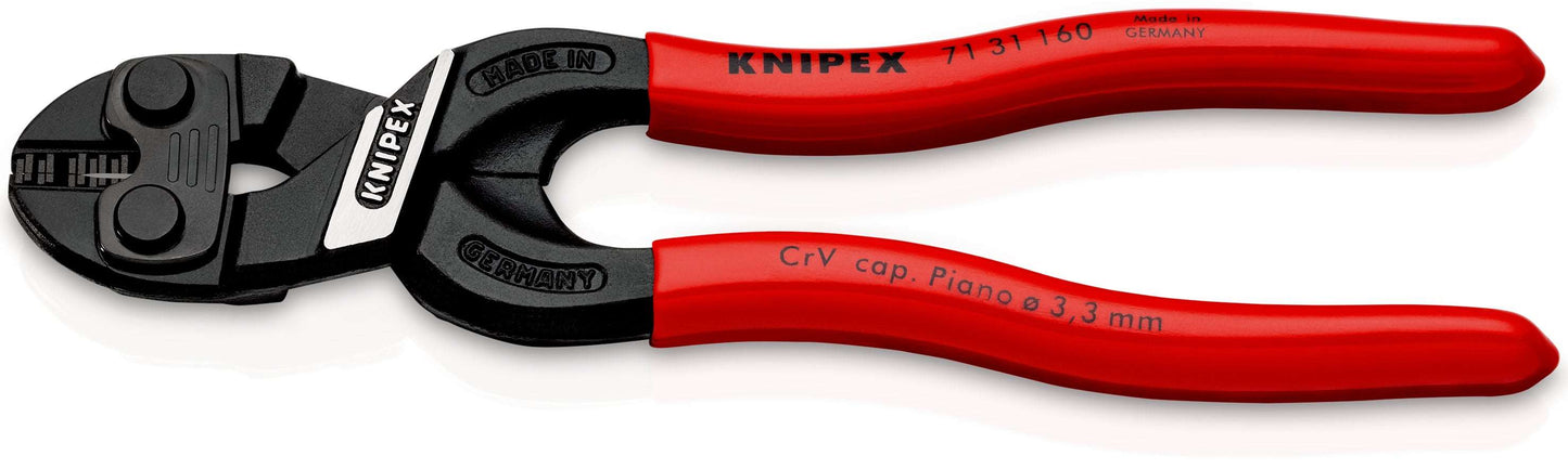 KNIPEX 71 31 160 CoBolt® S Cortapernos compactos con muesca en el filo de corte con mangos de plástico acabado pavonado 160 mm