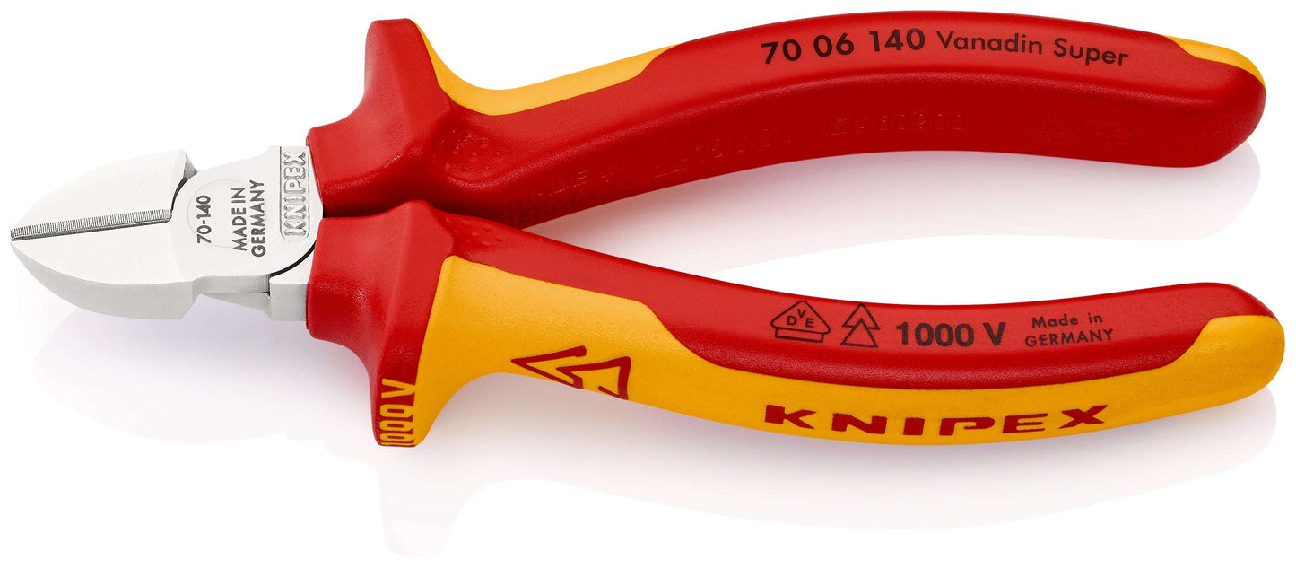 KNIPEX 70 06 140 Pinzas de corte diagonal aislados con mangos en dos componentes, según norma VDE cromado 140 mm