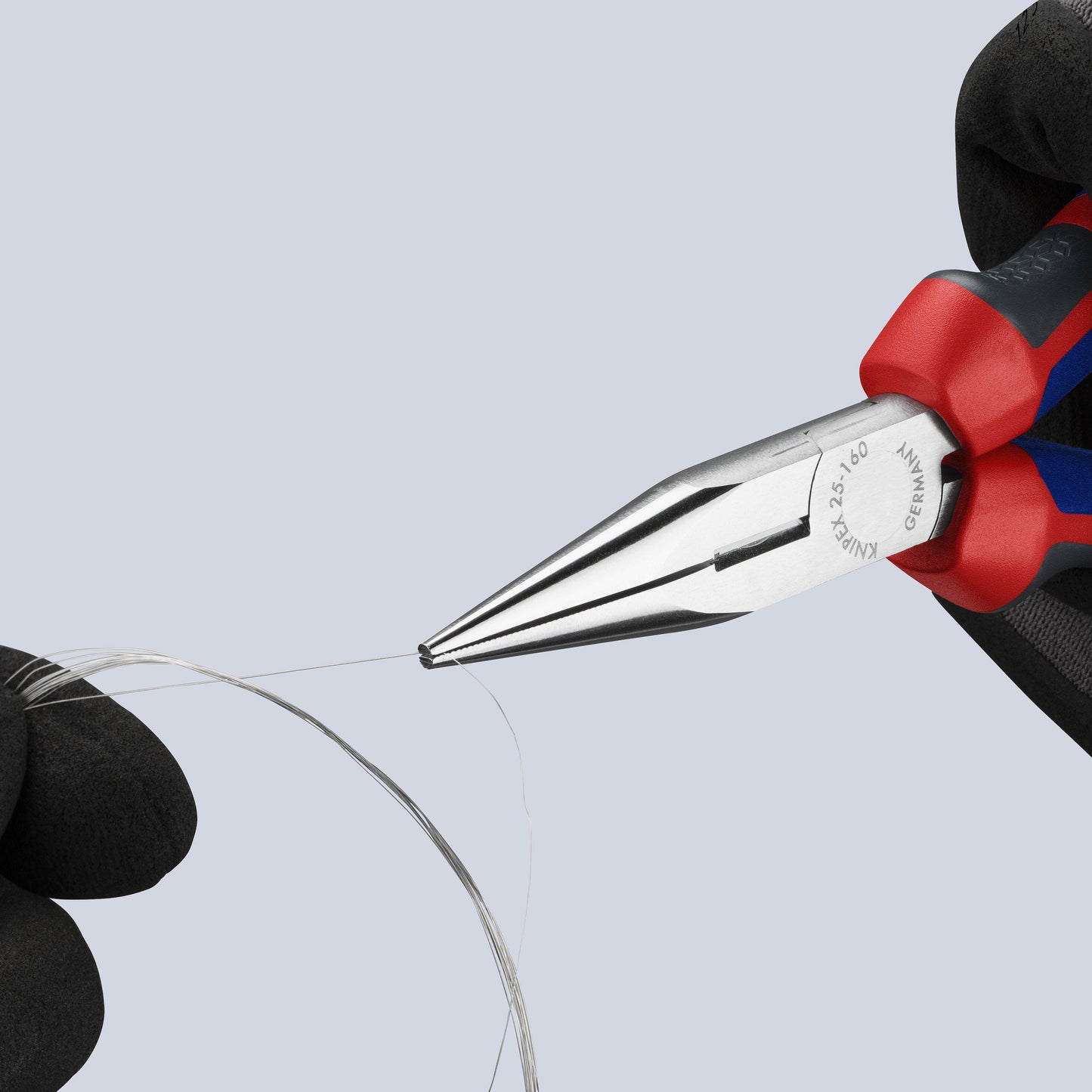 KNIPEX 25 05 160 Pinza de punta larga con filos de corte con mangos ergonómicos cromada 160 mm (6.25″)