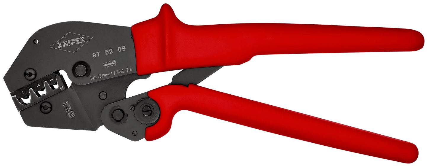 KNIPEX 97 52 09 Pinzas para engarzar terminales también para trabajar con las dos manos con mangos de plástico antideslizantes bruñido 250 mm
