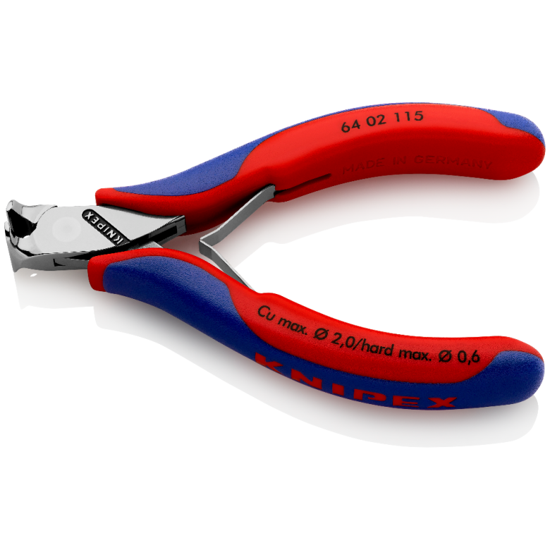 KNIPEX 64 02 115 SB Pinza de corte frontal para electrónica con mangos ergonómicos pulida 115 mm (4.5'')