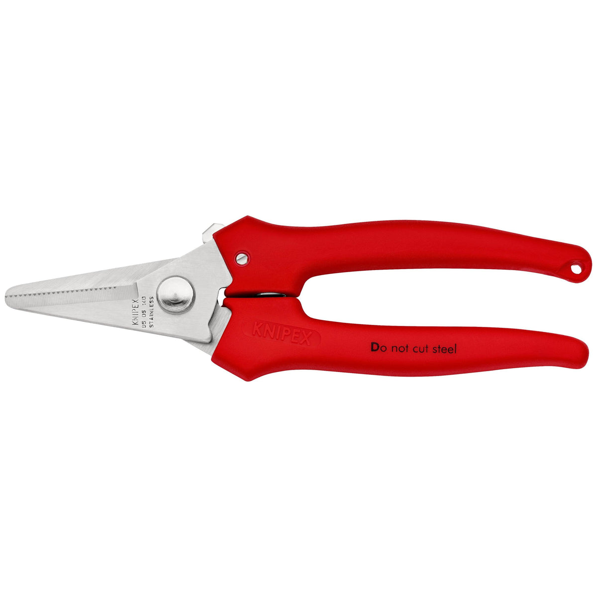 KNIPEX 95 05 140 Tijeras universales para corte de cartón, plástico, aluminio, latón y cobre con mangos de plástico pulida 140 mm (5.5'')