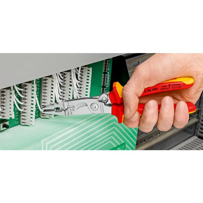 KNIPEX 13 96 200 SB Pinza aislada para instalaciones eléctricas 6 en 1 con mangos ergonómicos 1000V cromada 200 mm (8'')