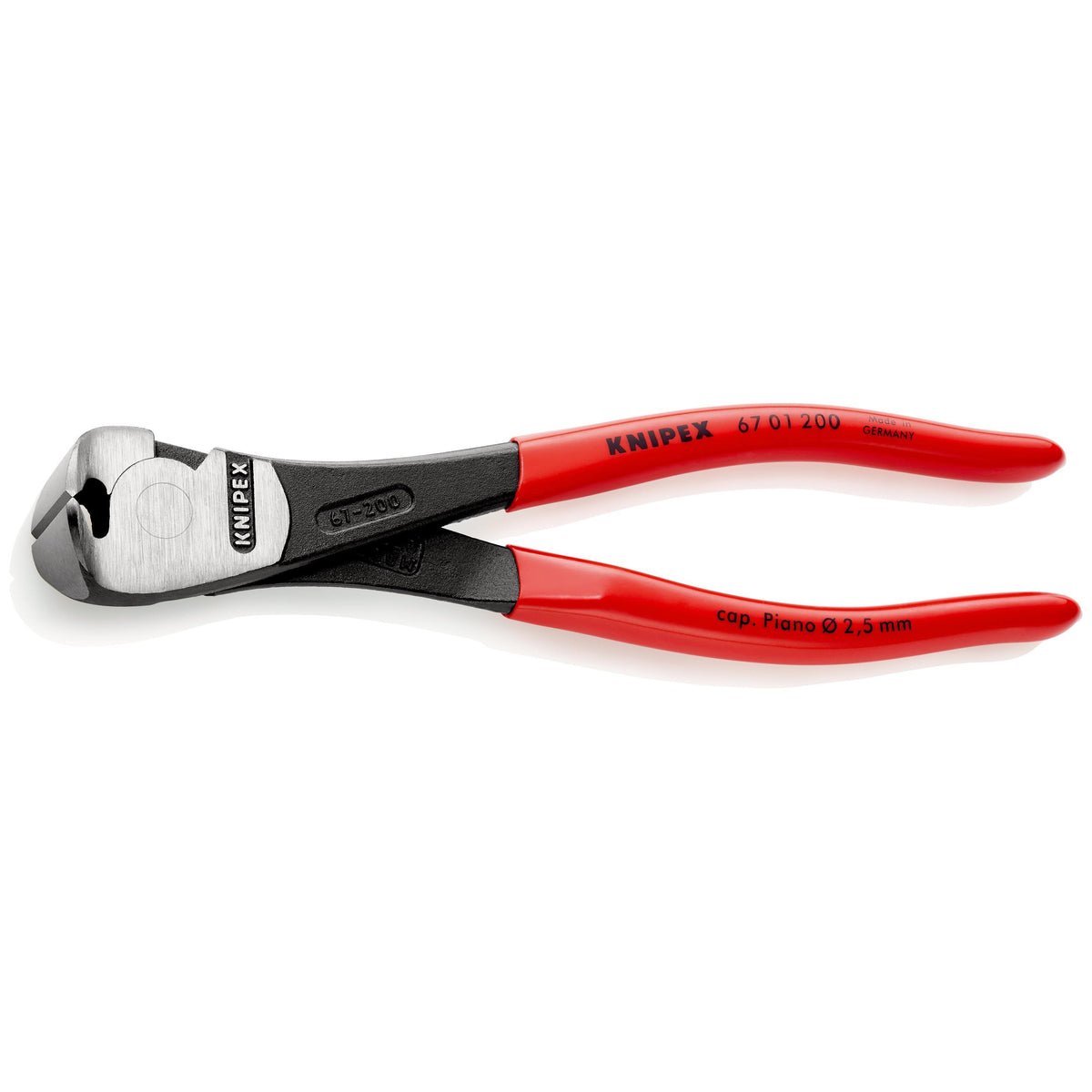 KNIPEX 67 01 200 Pinza de corte frontal alta palanca con mangos de plástico pavonada 200 mm (8'')