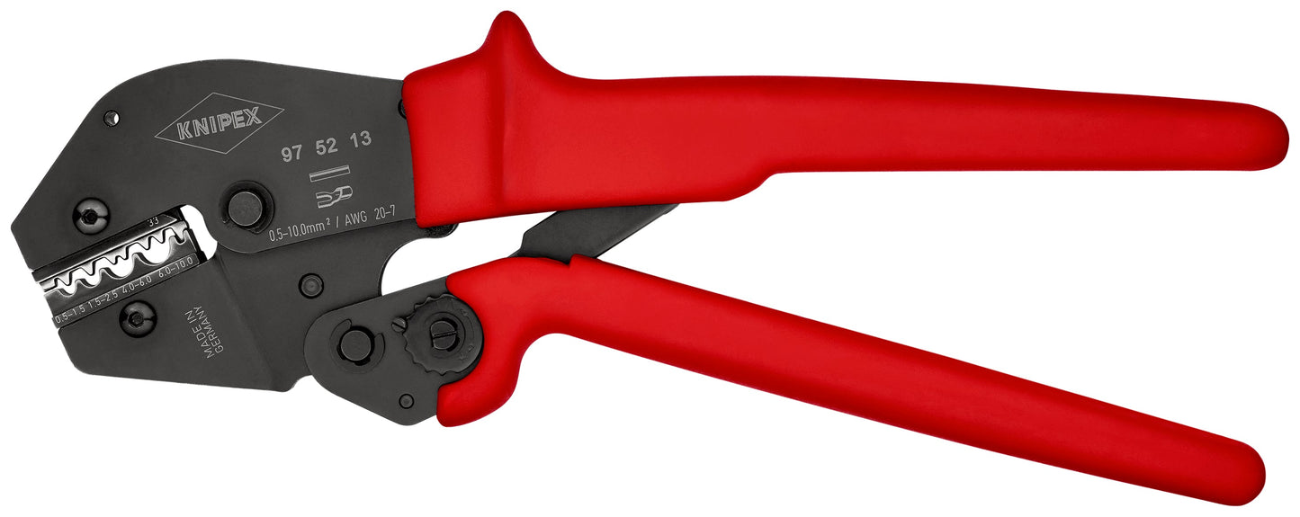 KNIPEX 97 52 13 Pinzas para engarzar terminales también para trabajar con las dos manos con mangos de plástico antideslizantes bruñido 250 mm