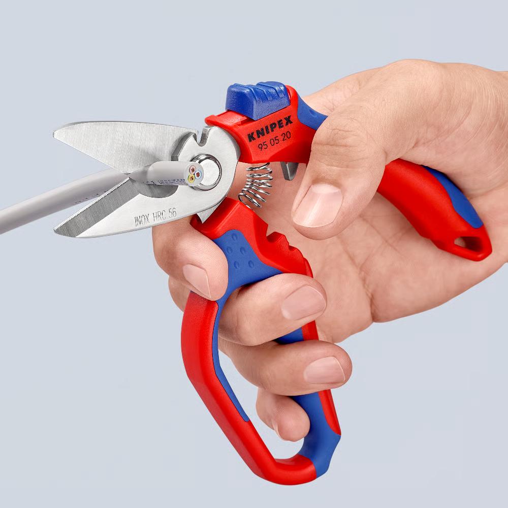 KNIPEX 95 05 20 SB Tijeras de electricista acodadas con mangos en dos componentes, reforzadas con fibra de vidrio pulido espejo 160 mm