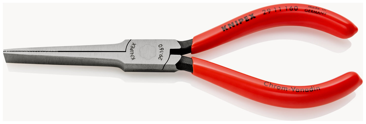 KNIPEX 29 11 160 Pinza de punta larga plana para telefonía con mangos de plástico pavonada 160 mm (6.25″)