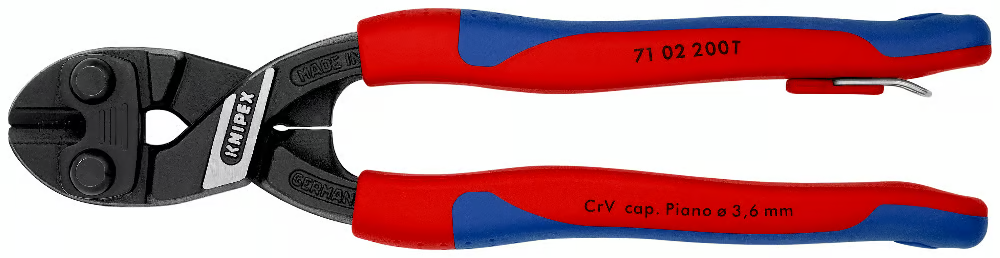 KNIPEX 71 02 200 T Pinza CoBolt Cortapernos compacto con mangos  en dos componentes con anilla anticaidas acabado pavonado 200 mm