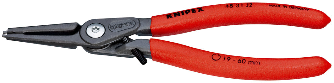 KNIPEX 48 31 J2 Pinza para anillos de retención interiores con limitador y puntas rectas con mangos de plástico pavonada 180 mm (7.25'')