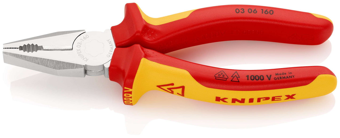 KNIPEX 03 06 160 SB Pinza aislada universal con mangos ergonómicos 1000V cromada 160 mm (6.25″)