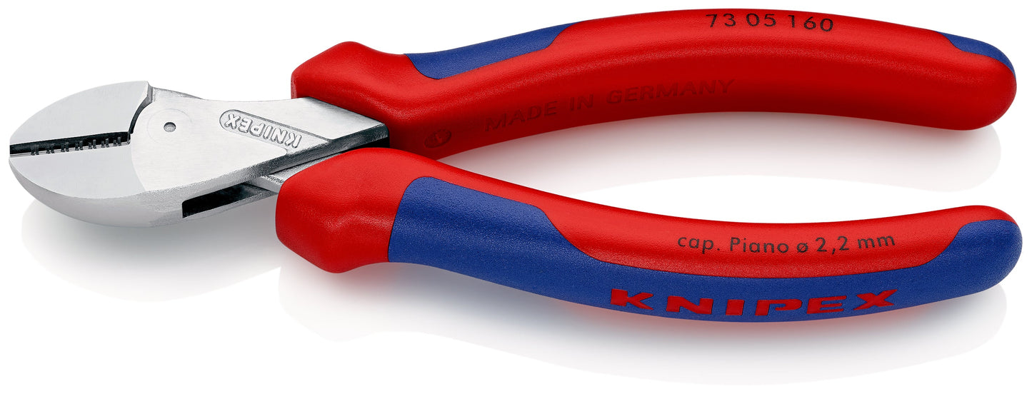 KNIPEX 73 05 160 SB Pinza de corte diagonal compacta X-Cut de alta palanca con mangos ergonómicos cromada 160 mm (6.25'')