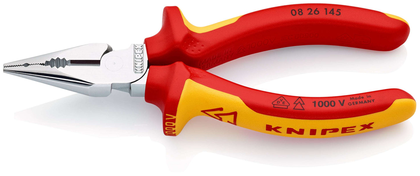 KNIPEX 08 26 145 Pinza aislada universal de punta fina con mangos ergonómicos 1000V cromada 145 mm (5.75″)