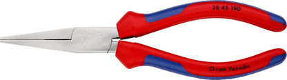 KNIPEX 38 45 190 Pinza de punta larga plana para mecánicos con mangos ergonómicos cromada 190 mm (7.5'')