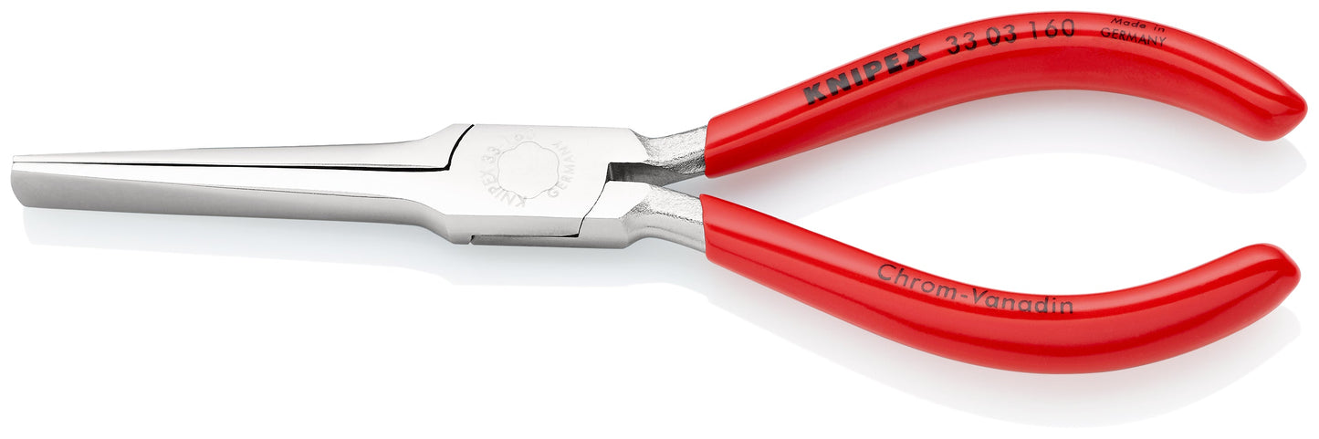 KNIPEX 33 03 160 Pinza de punta larga plana y ancha con mangos de plástico cromada 160 mm (6.25″)